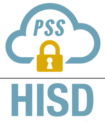 Houston ISD Privacy, Safety and Security logo showing a blue cloud outline with a gold lock superimposed. 